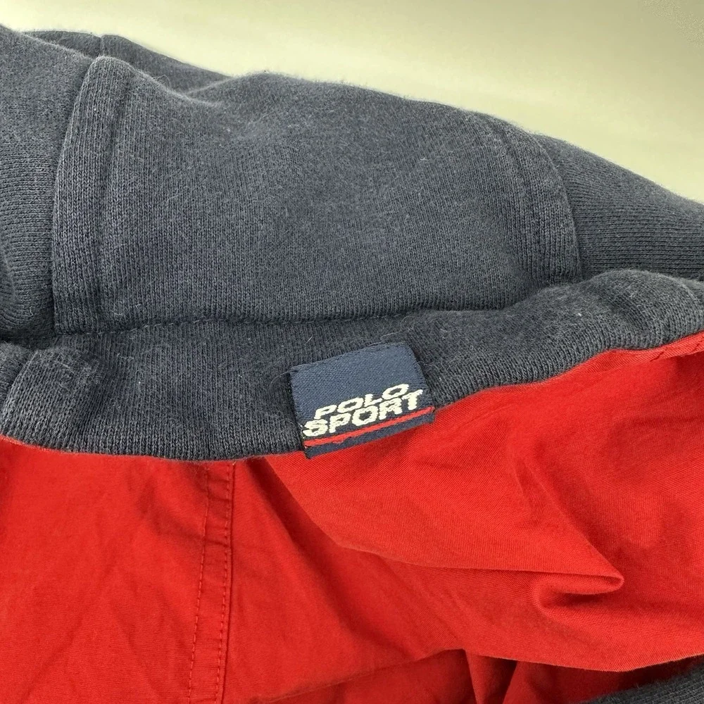 Vtg 90s Polo Sport Ralph Lauren Zip Up Hoodie XXL Navy Red Nylon Hooded Jacket